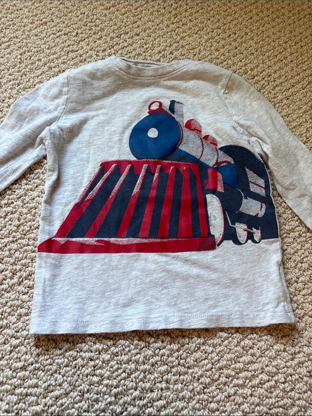 Old Navy Light Gray Long-Sleeve Tee with Red & Blue Train Graphic 4T